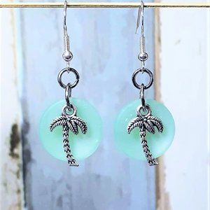 Seafoam Sea Glass Palm Tree Earrings
